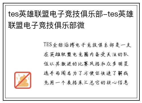 tes英雄联盟电子竞技俱乐部-tes英雄联盟电子竞技俱乐部微